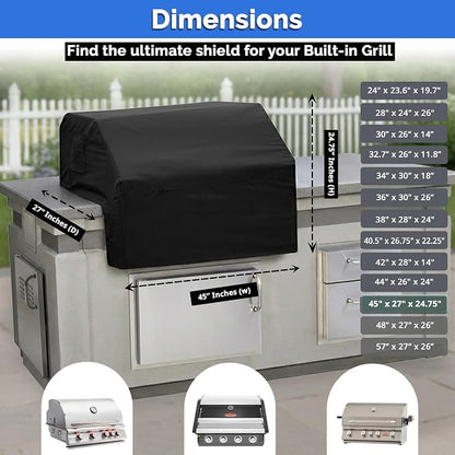 Covers & All Built-in Grill Cover for Outdoor Grill – Heavy Duty 12 oz Waterproof Built-in BBQ Grill Cover, PVC-Coated Polyester with Elastic Hem for Snug Fit (45 x 27 x 24.75 inches, Black)