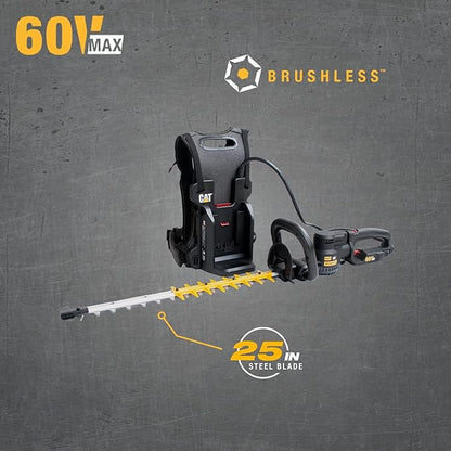 Cat DG620 60V 25” Brushless 2-Speed Backpack Hedge Trimmer Cordless, Shrub Trimmer with Rotating Rear Handle, Lightweight Bush Trimmer Cordless – Battery & Charger Included