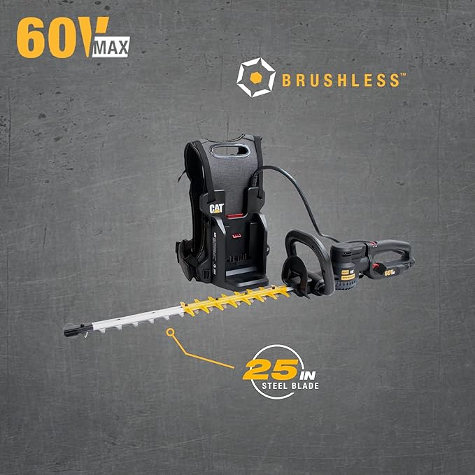 Cat DG620 60V 25” Brushless 2-Speed Backpack Hedge Trimmer Cordless, Shrub Trimmer with Rotating Rear Handle, Lightweight Bush Trimmer Cordless – Tool Only