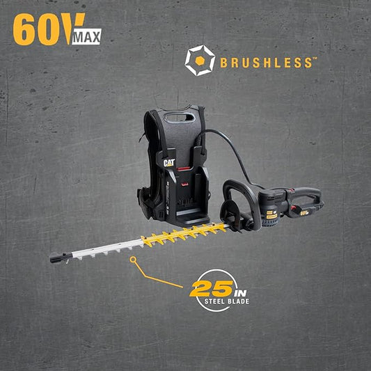 Cat DG620 60V 25” Brushless 2-Speed Backpack Hedge Trimmer Cordless, Shrub Trimmer with Rotating Rear Handle, Lightweight Bush Trimmer Cordless – Tool Only