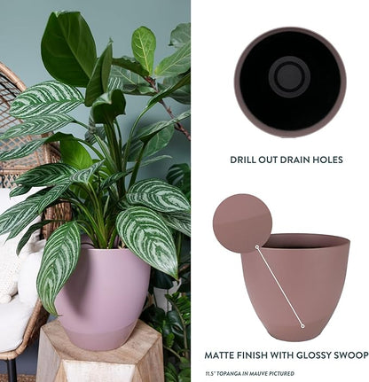 The HC Companies 13 Inch Topanga Decorative Round Planter - Lightweight Premium Resin Plant Pot with a Ceramic Look for Indoor Outdoor Use, Mauve Swoop