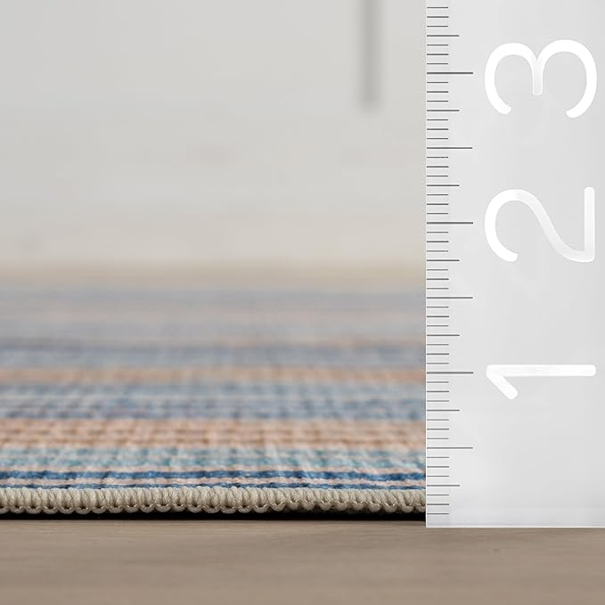 Dash & Albert Tyne Blue Machine Washable Rug, 6 X 9 Feet, Blue/Tan Stripe Pattern