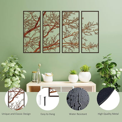 ESTART 4 Pieces Tree of Life Metal Wall Decor, Black Tree Branch Metal Wall Art, Tree Sign Wall Hangings for Home Garden Office Living Room Indoor Outdoor (Colorful, Small)