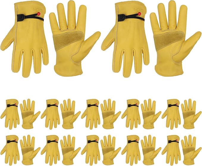 HLDD HANDLANDY 2 Pairs Leather Work Gloves for Men & Women, Reinforced Durable Palm for Welding, Farm, Gardening, Driving