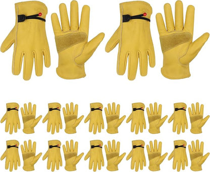 HLDD HANDLANDY 2 Pairs Leather Work Gloves for Men & Women, Reinforced Durable Palm for Welding, Farm, Gardening, Driving