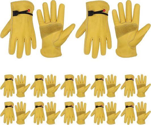 HLDD HANDLANDY 2 Pairs Leather Work Gloves for Men & Women, Reinforced Durable Palm for Welding, Farm, Gardening, Driving