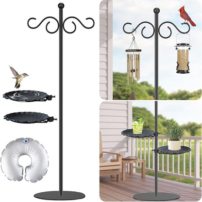 Upgraded 74" Shepherd's Hook for Bird Feeder，Floor Hanging Plant，Wind Chime Stand, Waterproof Metal & Adjustable-Height Standing Pole Holder for Lantern and Wreath, Indoor & Outdoor（2 Placement Racks)