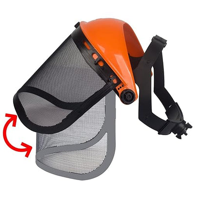 Safety Mask with Mesh Visor for Chainsaw Trimmer Pole Pruners, Protective Mask and Mesh Mask for Face Protection （Orang）