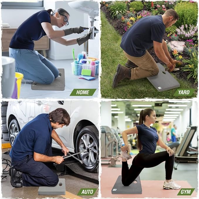 RUGGED RHINO Heavy Duty Patent Pending Kneeling Pad, Shock Absorbent Thick Knee Pads, Holds Up to 300 lbs, Protect Knees from Hard Concrete Surfaces, For Mechanics, Yard Gardening, Gym, Slate Gray