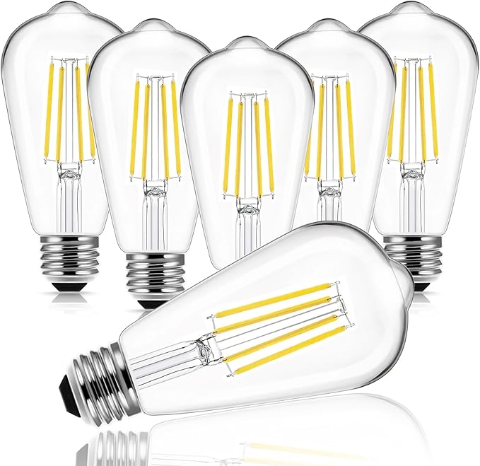 HESSION Vintage LED Edison Bulb, 6-Pack ST58 6W, Equivalent 60W Neutral Natural Light 4000K E26 Medium Base Antique Vintage Style, Clear Glass Filament Edison Light Bulbs with 90+CRI, Dimmable.