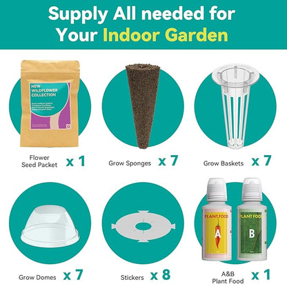 LYKOCLEAN Flower Seed Pods for Ahopegarden, iDOO MUFGA Hydroponics Growing System Indoor Gardening, 400+ Seeds, Dwarf Sunflower Bambino, French Marigold, Dahlia, Dwarf Petunia(7-Pods)