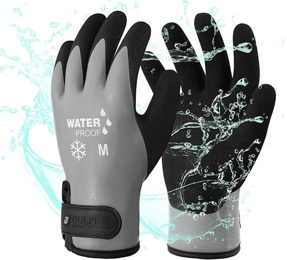 DULFINE 100% Waterproof Winter Work Gloves for Men and Women,Foam Latex Coated and Thermal Insulated Gloves for Cold Weather