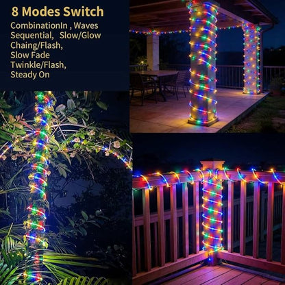 LairtPOW Solar Rope Lights 39FT IP65 Waterproof Outdoor Lights LED Copper Fairy String Tube Lights for Party Garden Yard Home Wedding Christmas Halloween Holiday Tree Decoration Lighting(Multi Color)