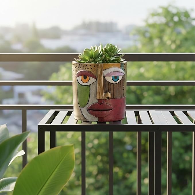 Colorful Face Planters Pots Head with Drainage Resin Large Decorative Plant Pots, Unique Planters for Indoor Plants and Outdoor Patio Flower Pot Funny Garden Succulents Pot