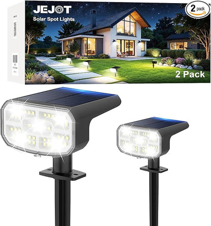 Solar Lights Outdoor Waterproof IP65, Super Bright LED, Cool Light 2 Lighting Modes Selectable, Solar Powered Yard Garden Solar Spot Lights for Outside Landscape Auto On/Off -2 Pack
