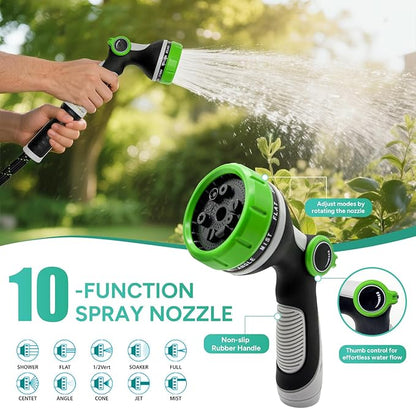 Garden Hose 50FT, Flexible Lightweight Non-Expandable Water Hose with 10 Function Nozzle,No-Kink, Leak-Proof, Burst-Resistant, High-Pressure for Yard, Outdoor