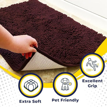 Muddy Mat® | Super Water Absorbent Door Mat Indoor, Microfiber Quick Dry Chenille Entryway Rug, Slip Resistant Front Door Mat, Indoor Mats for Entryway, Machine Washable Pet Rug, Rust 24" x 120"