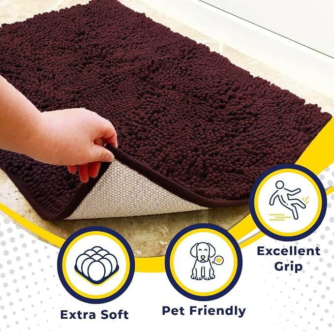 Muddy Mat® | Super Water Absorbent Door Mat Indoor, Microfiber Quick Dry Chenille Entryway Rug, Slip Resistant Front Door Mat, Indoor Mats for Entryway, Machine Washable Pet Rug, Rust 36" x 46"