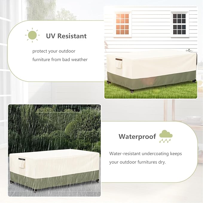Outdoor Coffee Table Cover 48 W x 28 D x 16 H Inches,600D Heavy Duty Waterproof Outdoor Table Cover,Patio Rectangle Table Covers,Beige