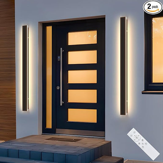 Modern Linear Outdoor Wall Light – 47.3" LED Dimmable IP65 Waterproof with Remote 3000K-6000K Long Wall Lights Fixture Porch Lights Exterior Lighting Fixture for Entrance, Hallway, Patio