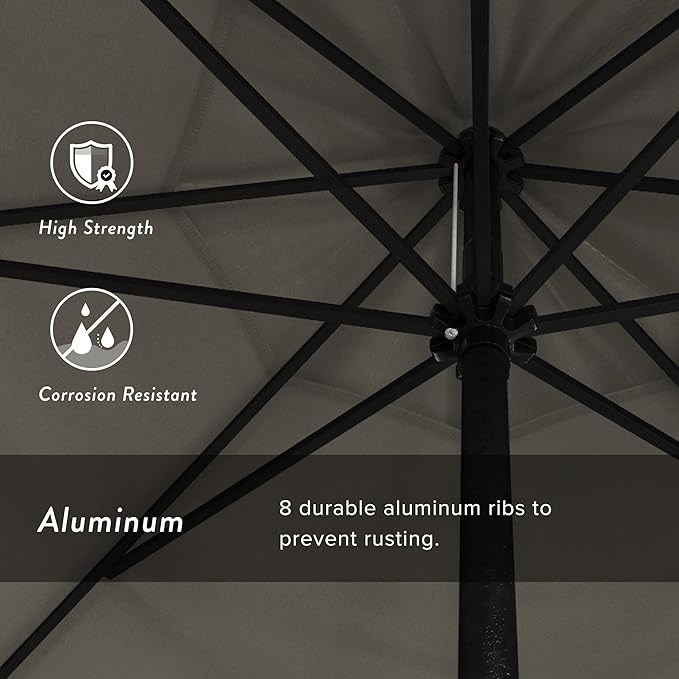 California Umbrella 9' Rd Aluminum Patio Umbrella, Crank Lift, Auto Tilt, Black Finish, 4yr Fade Warranty, Taupe