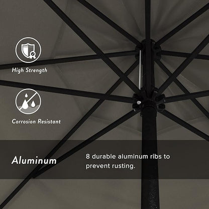 California Umbrella 9' Rd Aluminum Patio Umbrella, Crank Lift, Auto Tilt, Black Finish, 4yr Fade Warranty, Taupe
