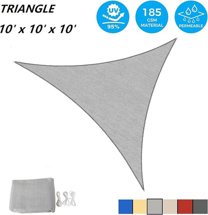 AsterOutdoor Sun Shade Sail Triangle 10' x 10' x 10' UV Block Canopy for Patio Backyard Lawn Garden Outdoor Activities, Gray