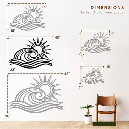 Wita Home Ocean Wave Metal Wall Art, Sun Beach Decor, Coastal Large Wall Sculpture for Home, Indoor/Outdoor Use, Nautical Wall Hanging, Eye-Catching Addition to Living Room (Black, 40 x 23 inches)