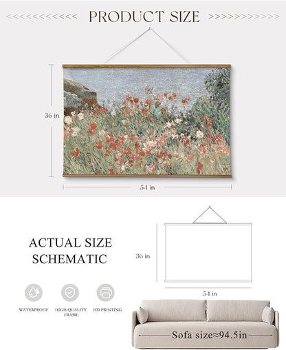 ARPEOTCY Extra Large Vintage Framed Wall Art, 36x54 Inch Retro Seaside Wildflower Hanging Framed Canvas Print Artwork, Rustic Landscape Living Room Decor, Farmhouse Above Bed Wall Decor