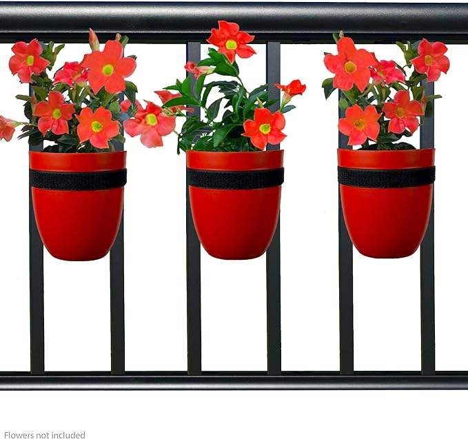 Railing Planter for Outdoor Plants (6-inch, 3-Pack) | Hanging Planter for Railings, Fence Posts | Balcony Wall Planter for Herbs, Flowers and Succulents | Made in The USA