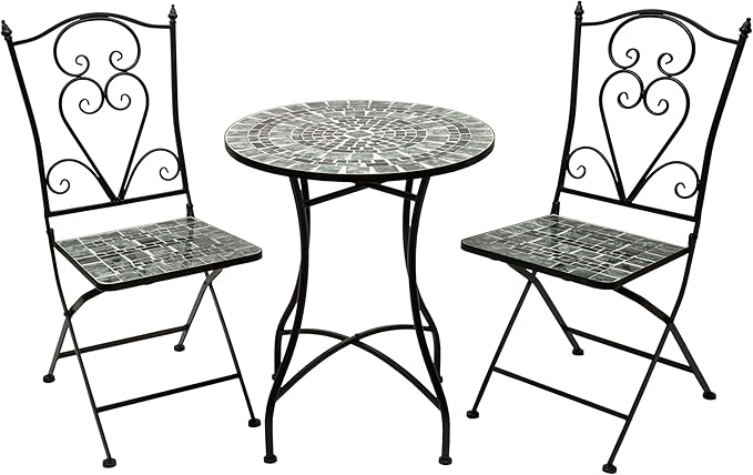 Alpine Corporation Indoor/Outdoor Marbled Glass Mosaic 3-Piece Bistro Set Folding Table and Chairs Patio Seating