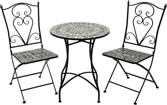 Alpine Corporation Indoor/Outdoor Marbled Glass Mosaic 3-Piece Bistro Set Folding Table and Chairs Patio Seating
