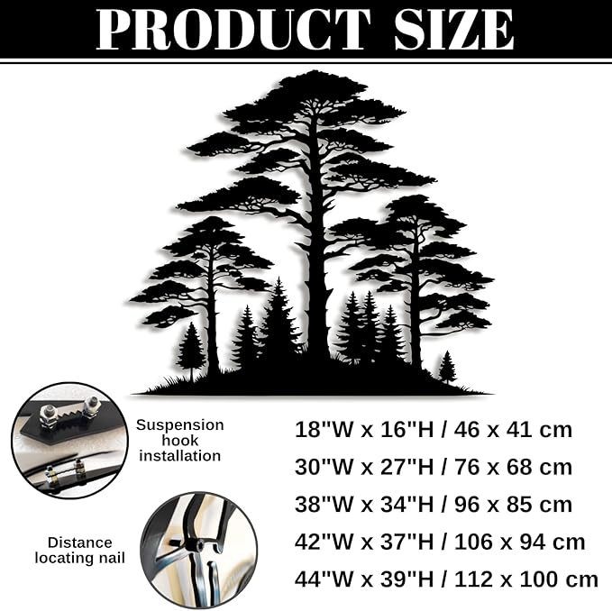 Metal Pine Tree Wall Art - Nature Decor, Christmas Pine Tree, Wall Hanging - 38"W x 34"H / 96 x 85 cm