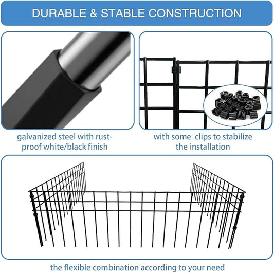 32x10-inch No Dig Animal Barrier Fence, 20 Pack Black Dig Protective Fence with 1.5 inch Spike spacing, Dog/Rabbit/Groundhog Underground Defence, for Outdoor Garden Patio