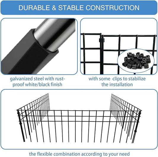 32x10-inch No Dig Animal Barrier Fence, 10 Pack Black Dig Protective Fence with 1.5 inch Spike spacing, Dog/Rabbit/Groundhog Underground Defence, for Outdoor Garden Patio