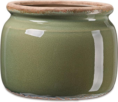 7.7" Large Ceramic Plant Pot Country Green Vintage Planter Crackle Glaze Decorative Farmhouse Flowers Pot with Drainage for Indoor Outdoor Plants Home Shelf Kitchen Office Patio Decor Gift