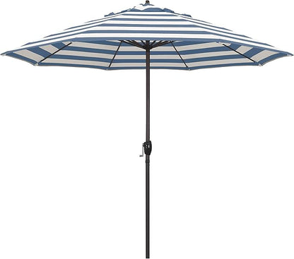 California Umbrella 9' Round Sunbrella Aluminum Outdoor Deck, Pool or Patio Umbrella, Crank Lift, Auto Tilt, Bronze Pole, Cabana Regatta