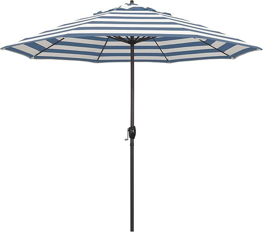 California Umbrella 9' Round Sunbrella Aluminum Outdoor Deck, Pool or Patio Umbrella, Crank Lift, Auto Tilt, Bronze Pole, Cabana Regatta