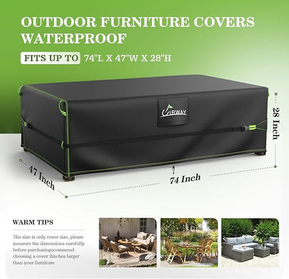 UIRWAY 600D Heavy Duty Patio Furniture Covers-Upgraded 5 Layers Tough Oxford fabric Waterproof Outdoor Table Cover for Table and Chairs with Triple-Layer Windproof Design Fits 74"L × 47"W × 28"H