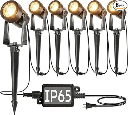 SUNTHIN Outdoor Landscape Lighting, 6 Pack Outdoor Spot Lights with Transformer for Yard, Plant, Lawn, Tree, Flags, House, Garden, Fence Use, IP65 Waterproof & Connectable