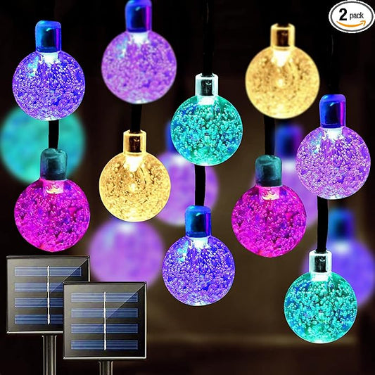 Jedavai Solar String Lights Outdoor 2 Pack 200 Led 80FT Multi-Color Crystal Globe Lights with 8 Lighting Modes, Waterproof Solar Powered Patio Lights for Garden Yard Porch Wedding Party Decoration