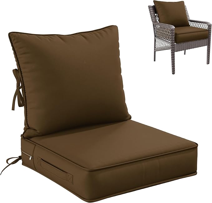 Premium Outdoor Seat Cushion Chair Cushions for Patio Furniture 19 L X 19 W X 4 H Waterproof & Fade Resistant Deep Seat and Backrest Cushion Set with Removable Covers for Chair, Sofa
