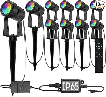 SUNTHIN Outdoor Landscape Lighting with Remote, RGBW Color Changing Spot Uplights,10 Pack