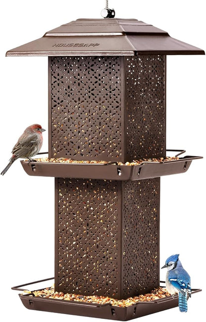 HouseSapp Bird Feeders for Outdoors Hanging - 6lb Large Capacity Metal Double Tier Bird Feeder,Chew-Proof, Weather and Water Resistant Wild Bird Feeders, Outside and Garden Decoration