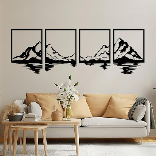 ESTART 4 Pcs Metal Mountain Wall Art, Large Mountains Wall Decor, Mountain Forest Decorative Painting Suitable For Living Room Bedroom Office Indoor And Outdoor (Mountains Rivers Large)
