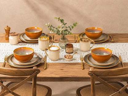 LERATIO Ceramic Dinnerware Sets for 4, Coupe Plates and Bowls Sets,Highly Chip and Crack Resistant | Dishwasher & Microwave & Oven Safe Dishes set,Reactive Glaze Dinnerware- Service for 4（12pcs）