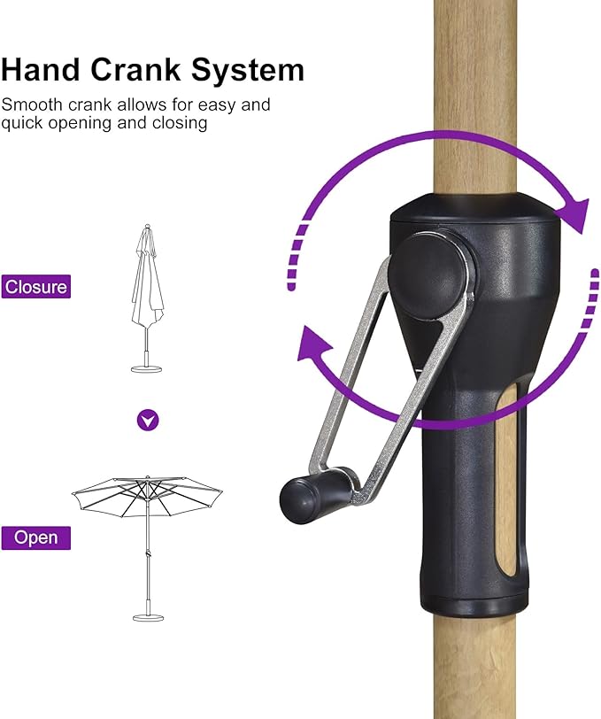 PURPLE LEAF 9 Feet Patio Umbrella Outdoor Table Umbrella Aluminum Round Market Umbrella with Push Button Tilt & 8 Sturdy Ribs and Crank Commercial Sun Umbrella for Garden Patio Balcony, Beige