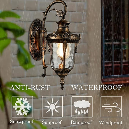 SAMTEEN Bronze Outdoor Light Fixtures Wall Mount 15.8" H Waterproof Exterior Wall Sconce with Hammered Glass Shade Outside Porch Light for House Garage Front Door
