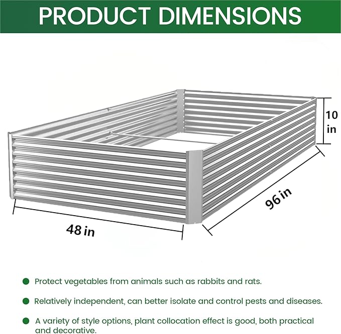 BTDVR 3 Pcs 8×4ft Galvanized Raised Garden Bed Outdoor, Metal Raised Beds for Vegetables, Above Ground Garden Box for Flower, Steel Garden Bed for Gardening