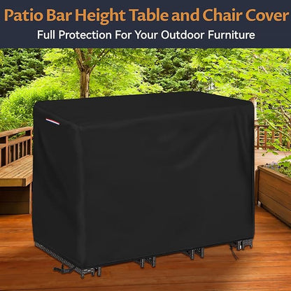 Outdoor Bar Height Table and Chair Cover, Heavy Duty 600D Waterproof Patio Bar Set Cover for Rectangular 48" Long Bar Height Dining Furniture Set - 48"L x 30"W x 36"H